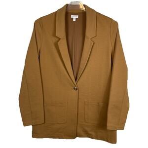 Garnet Hill Knit Relaxed Blazer Size 10 Praline Camel Minimalist Career Classic
